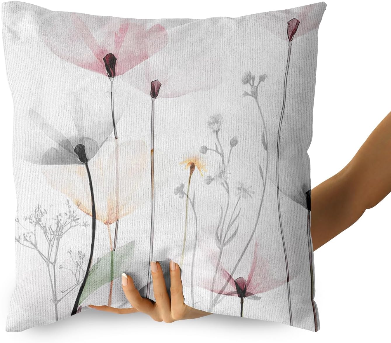 Juego de 2 fundas de almohada de 18 x 18 pulgadas, color marrón, crema, gris y rosa, fundas de almohada rústicas abstractas modernas, decoración del