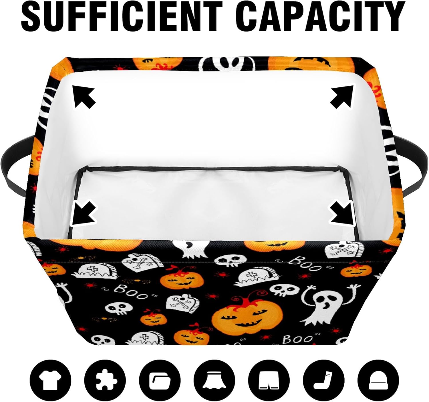 Boo Basket – Bolsas de calabaza con asas, organizador de tela decorativa, cajas de almacenamiento, cestas de Halloween para adultos