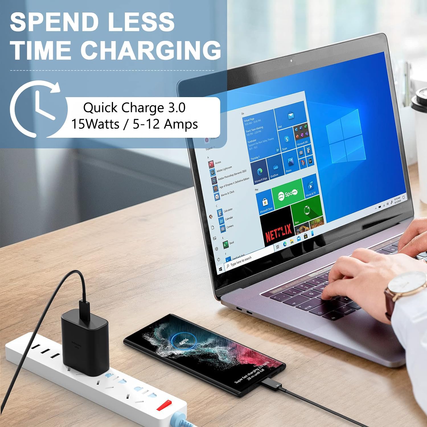 PRO USB-C Charging Transfer Cable Works for Xiaomi Poco X3 NFC! (Black 3.3Ft)
