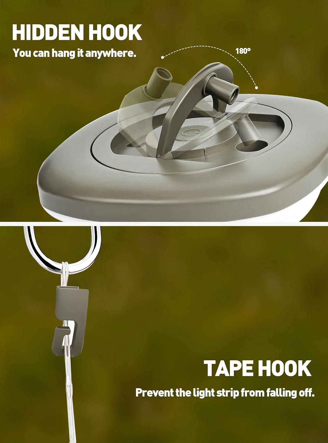 Favourlite Linterna de campamento con cuerda, 5 modos de iluminación de 33 pies, cadena de luces para exteriores, 2 en 1, recargable por USB,