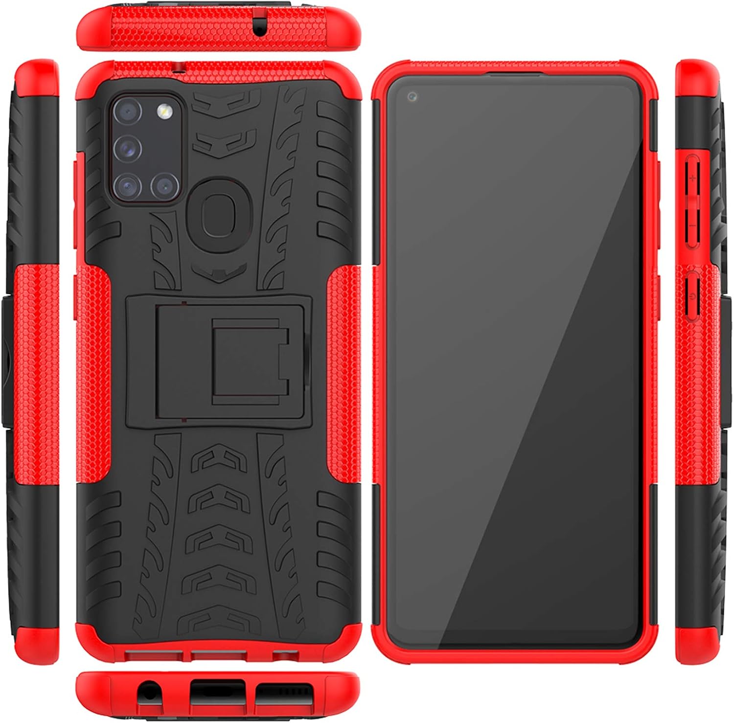 Funda para teléfono Samsung Galaxy A21S con protector de pantalla de vidrio templado y soporte, accesorios de protección híbrida dura, resistente,