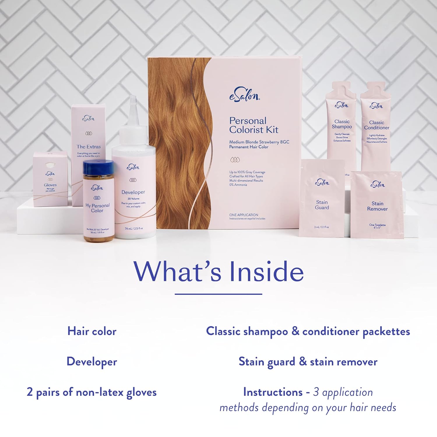 eSalon Kit completo de tinte permanente para el cabello y tinte para el cabello, rubio medio, fresa, kit de colorista personal para hasta un 100% de