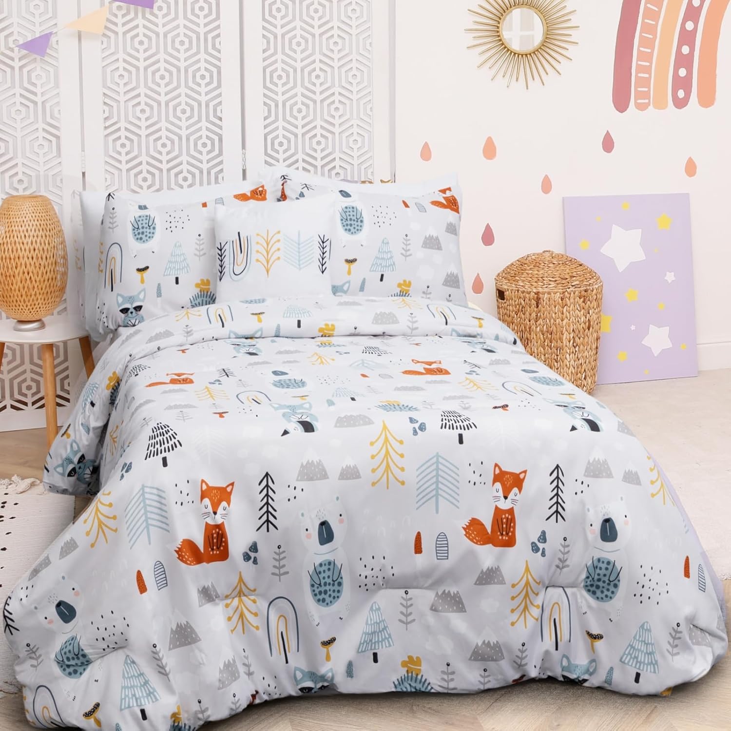 ARTALL Juego de edredón matrimonial para niñas y adolescentes, 7 piezas de cama en una bolsa, juego de ropa de cama de microfibra suave para todas