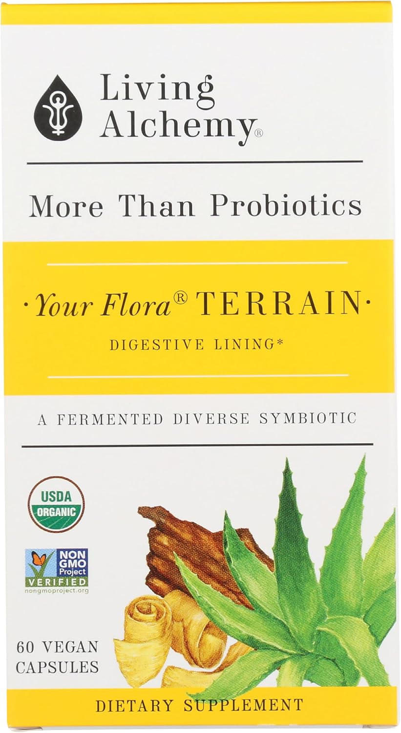 Living Alchemy Your Flora Probiotic Terrain 60 cápsulas veganas  35 cepas fermentadas para intestino permeable y revestimiento digestivo  Simbiótico