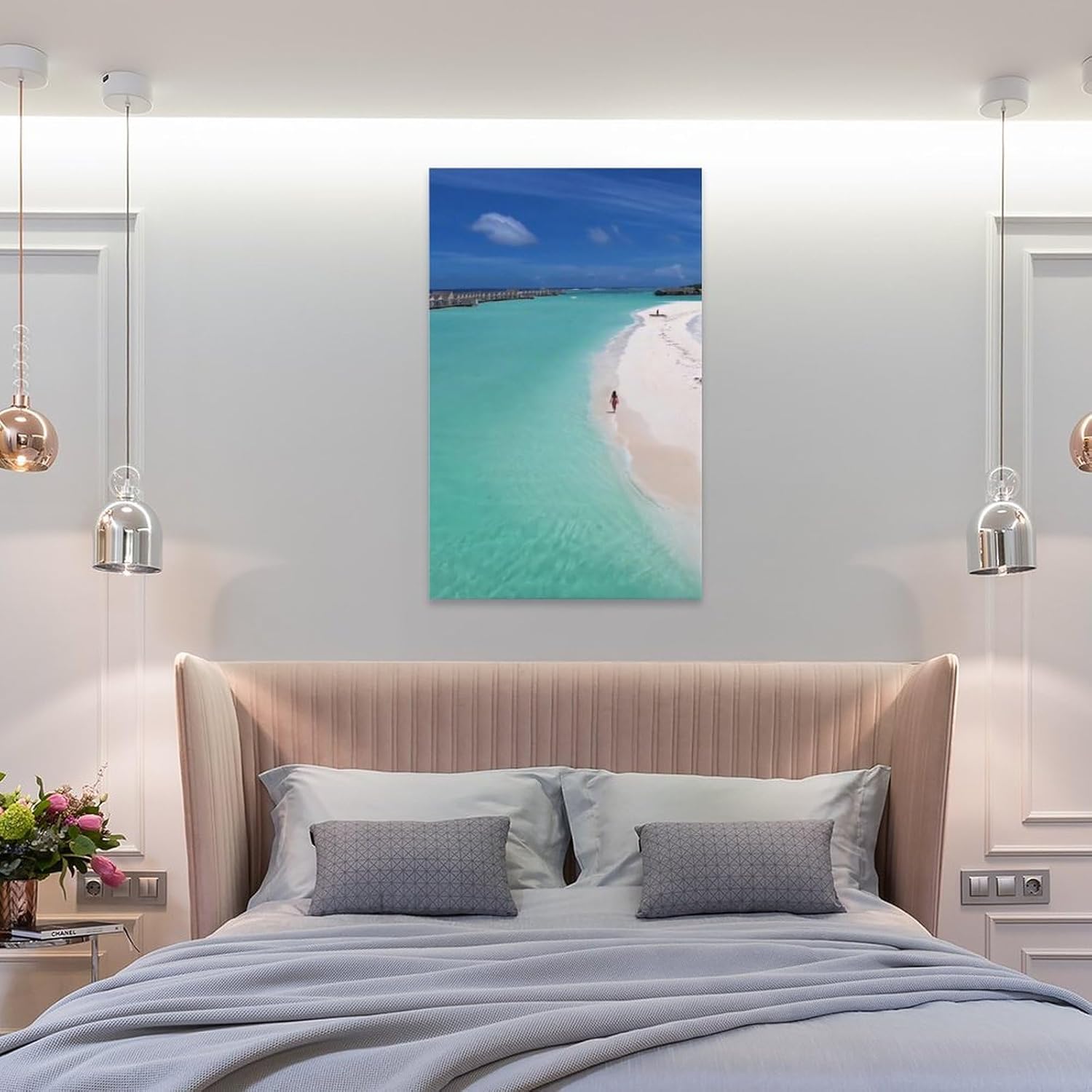 SJRENDKJ Nube de agua, cielo, fluido, formas geográficas costeras y oceánicas, playa, aqua, horizonte, ocio, lienzo para pared, decoración de