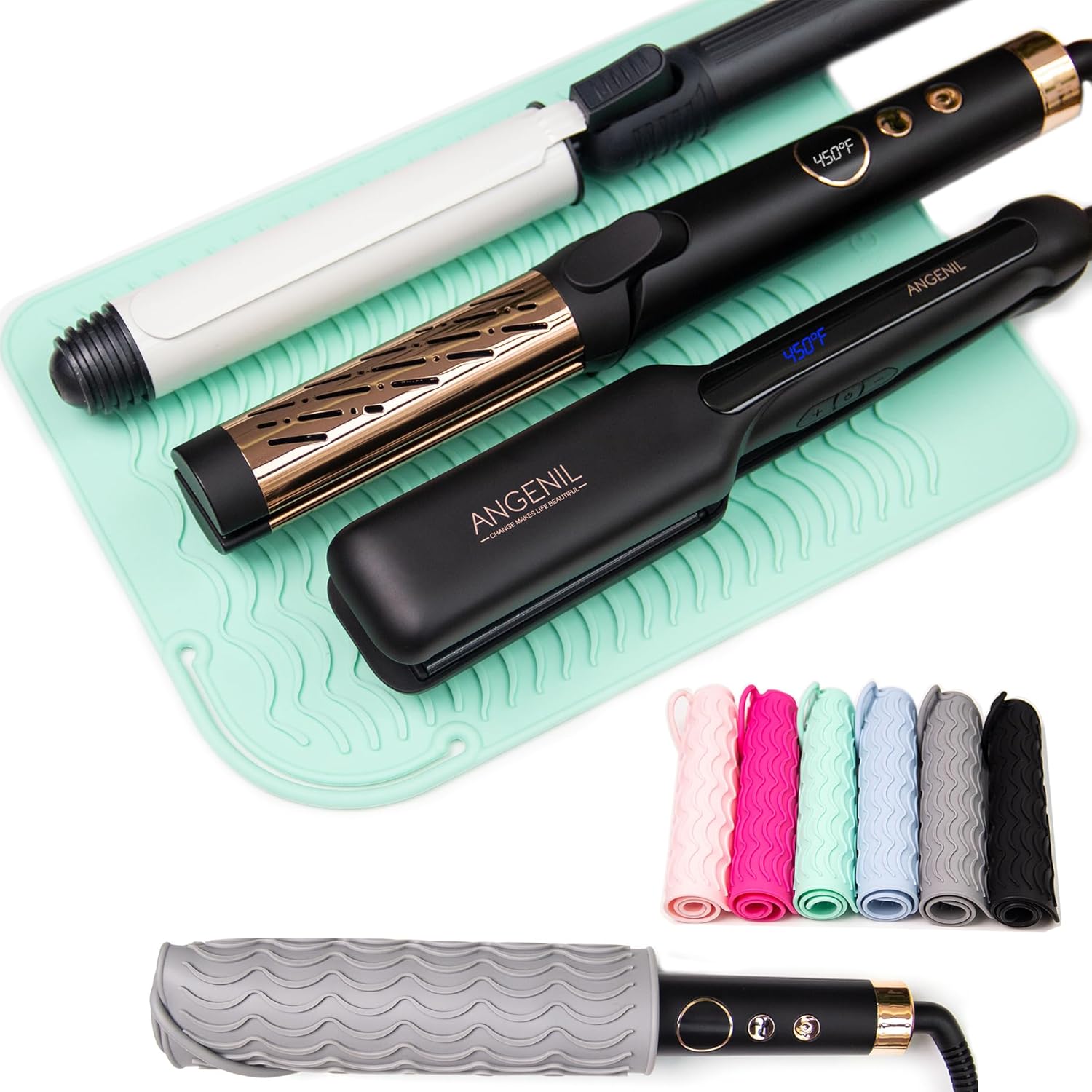ANGENIL Plancha plana de viaje para alisar el cabello, alfombrilla de calor grande para rizador, alfombrilla de silicona resistente al calor, para