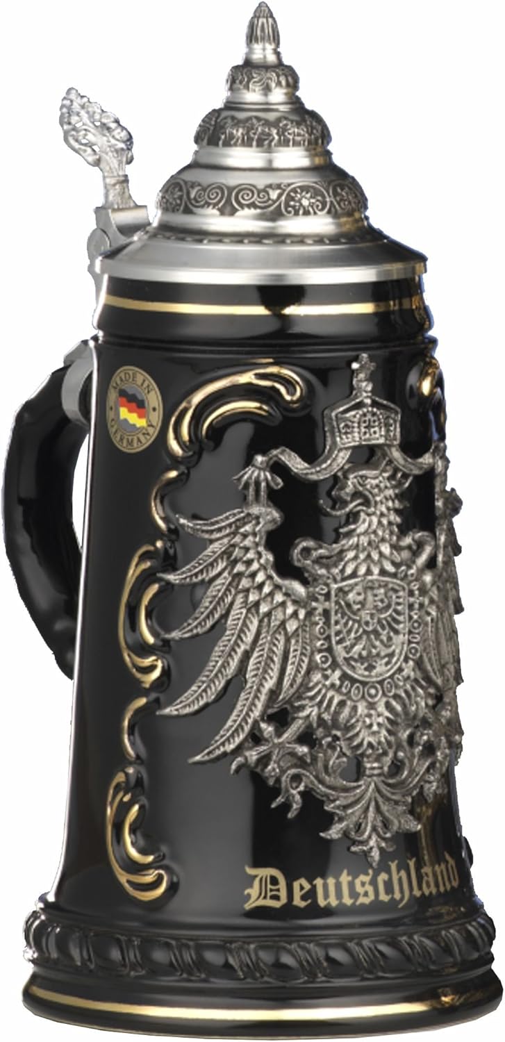 King German Beer Stein Black Deutschland Pewter Eagle Stein – Jarra de 0,5 litros, jarra de cerveza KI 415-SZA 0,5L Deutschland
