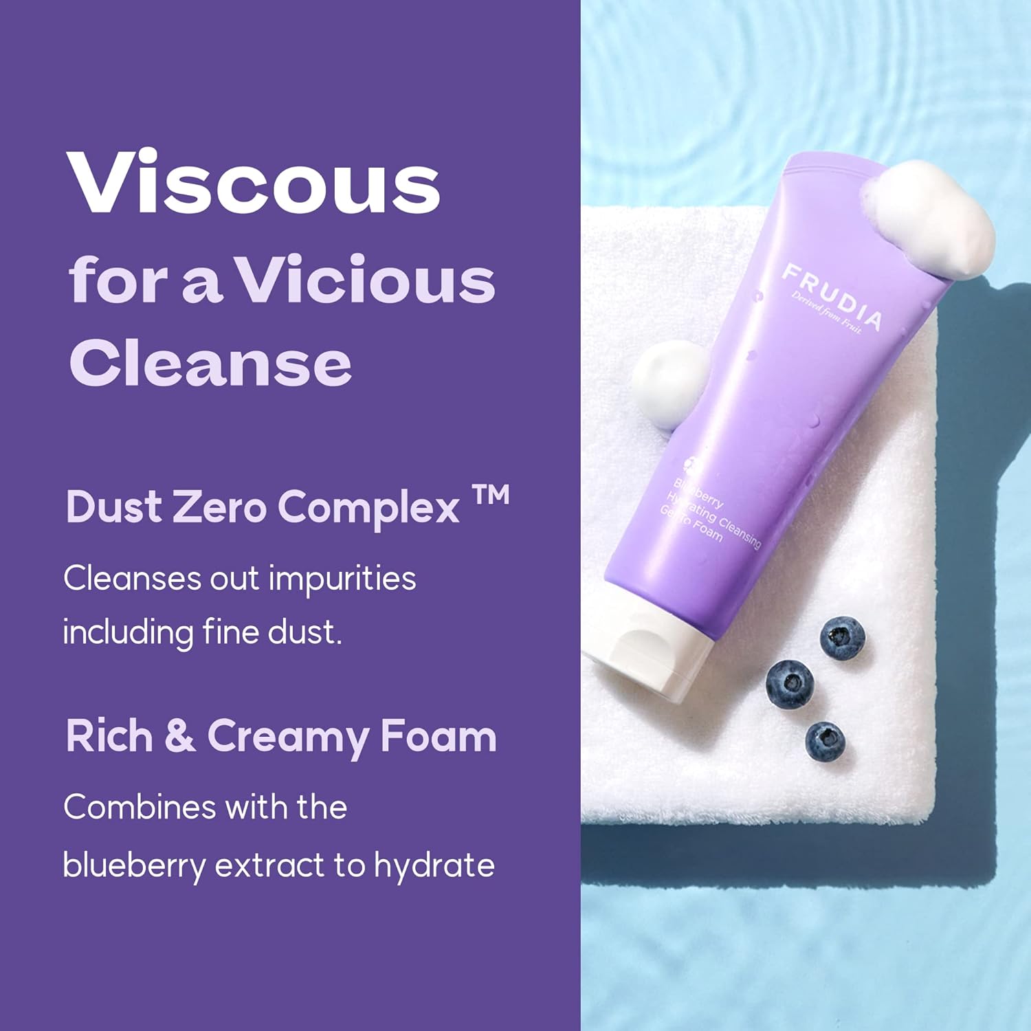WELCOS FRUDIA Blueberry Gel limpiador hidratante a espuma  Limpiador facial hidratante para hombres y mujeres  Lavado facial para piel seca, piel