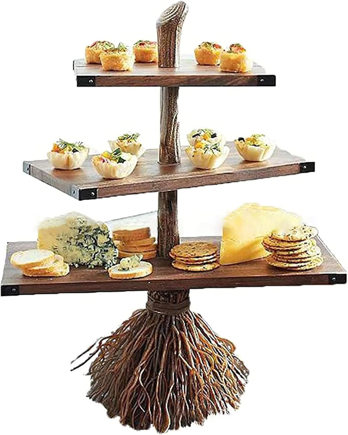 Mesa de postre de decoración de Halloween, adornos de resina para manualidades, soporte de 3 niveles, con forma de escoba, cesta creativa para