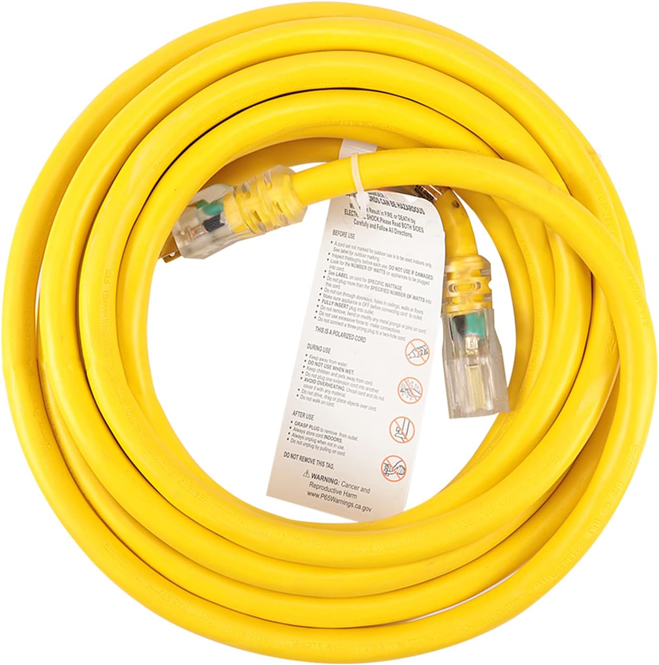 Cable de extensión iluminado para exteriores de 50 pies – Cable de extensión amarillo resistente SJTW 103 con enchufe de conexión a tierra de 3