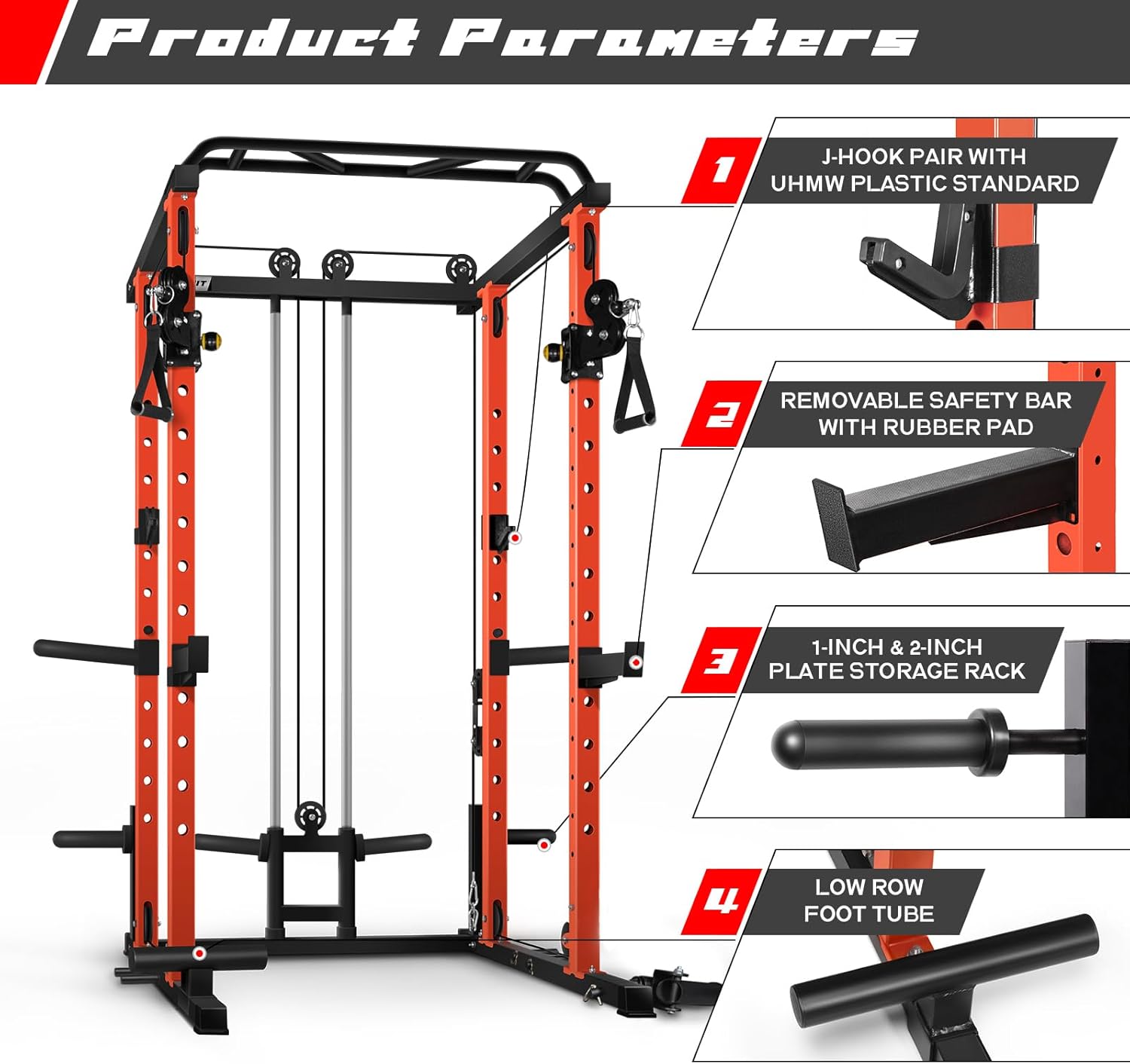 RitFit Jaula de potencia con sistema opcional de máquina LAT PullDownCable CrossoverSmith, estante para sentadillas de 1000 libras para el hogar y