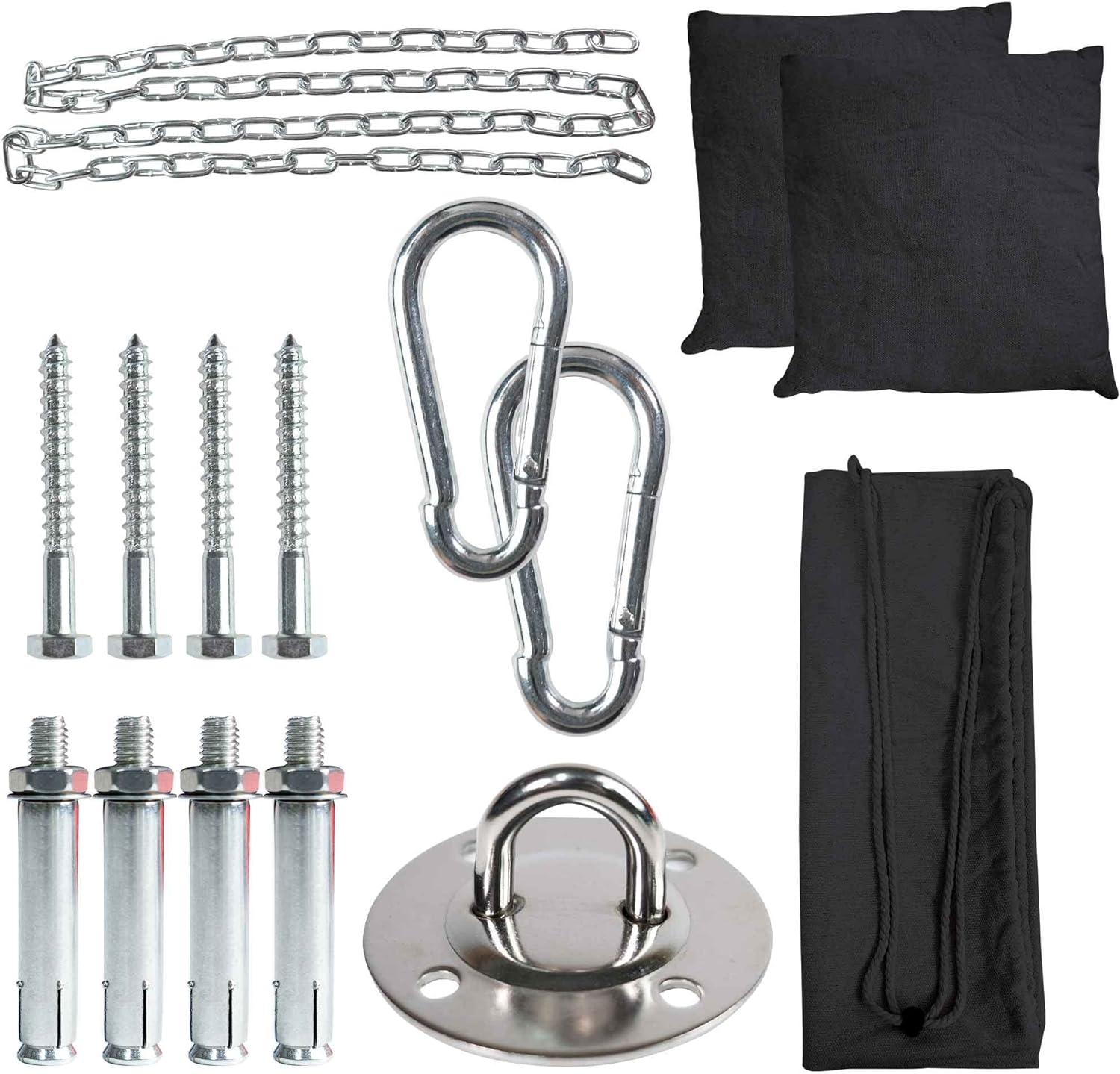 Silla hamaca colgante de cuerda para colgar, máximo 450 libras, 2 cojines incluidos, silla colgante grande de macramé con bolsillo y kits de