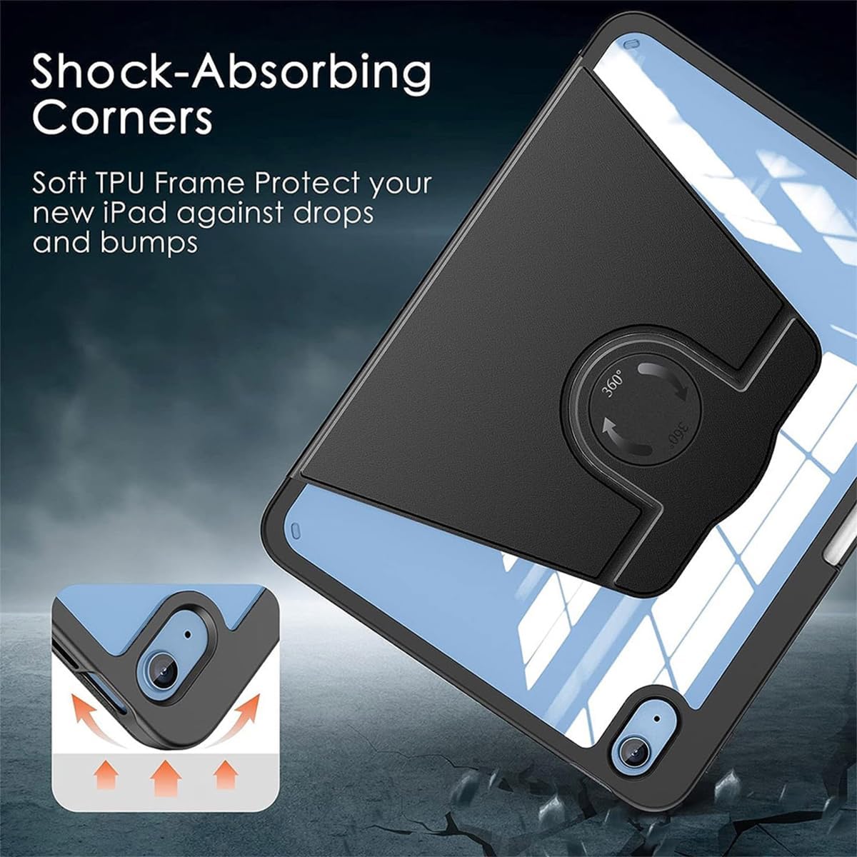 Funda protectora personalizada con soporte giratorio de 360 grados con logotipo y foto con parte trasera transparente y reposo inteligenteencendido
