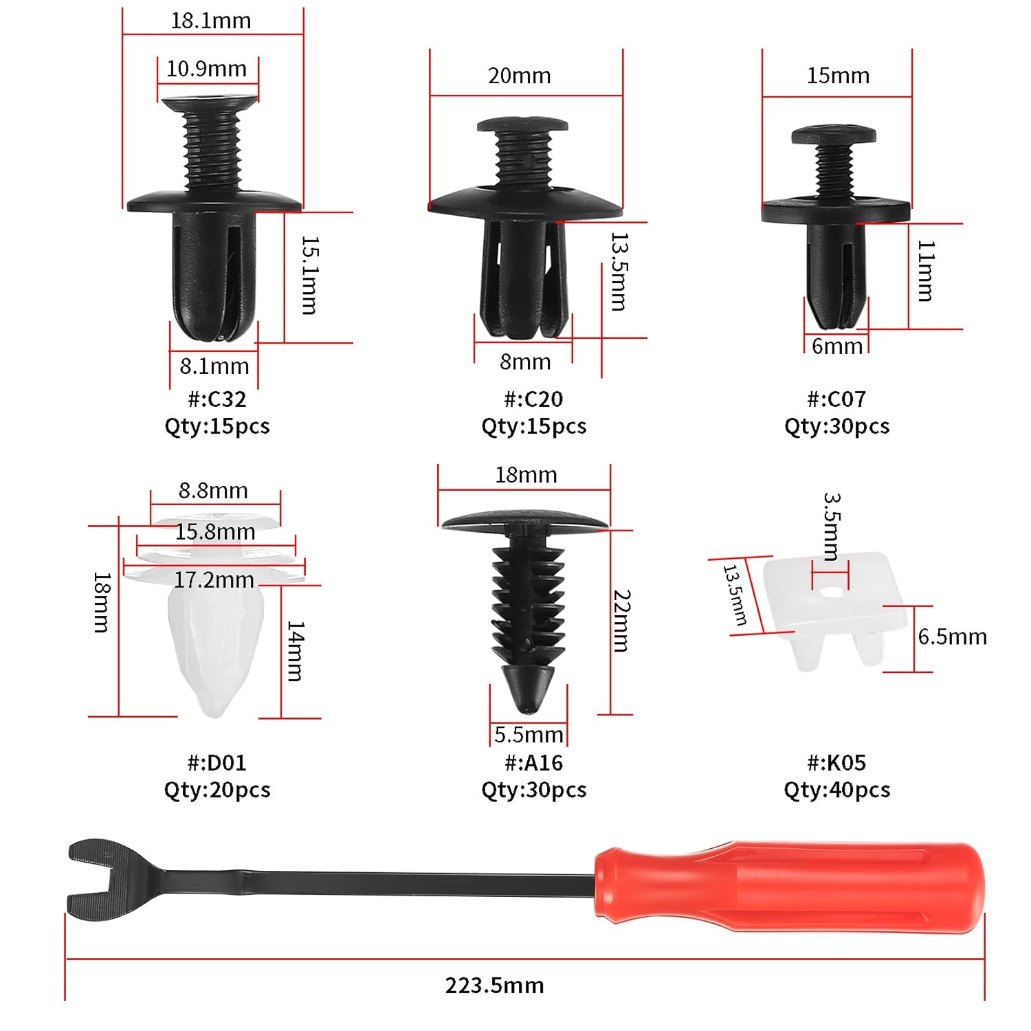 Kit de 155 clips de retención de automóvil, clips universales para parachoques y sujetadores, clips de plástico para panel de moldura de puerta de