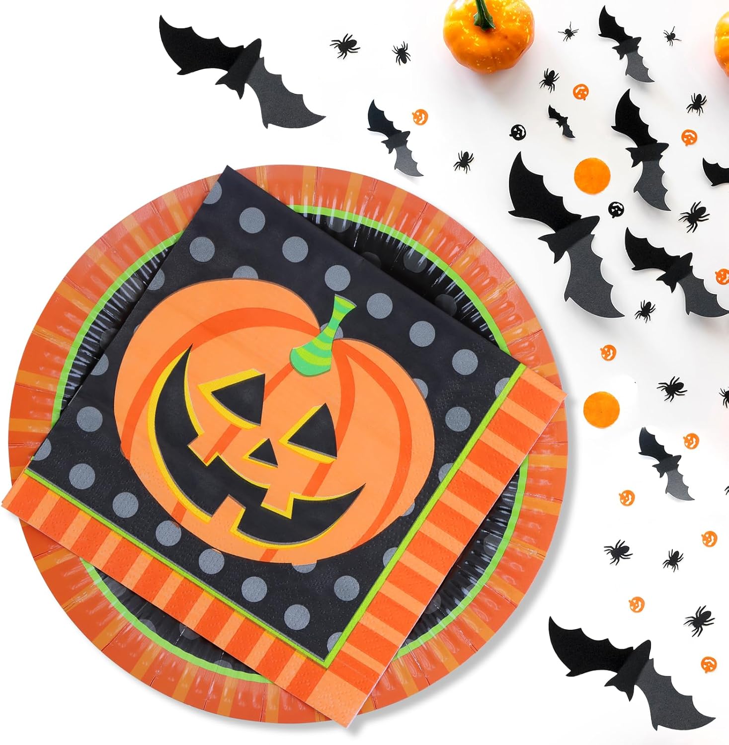 Platos de papel para fiesta de Halloween, servilletas de papel, 40 piezas de calabaza sonriente para fiesta, decoración de mesa, suministros