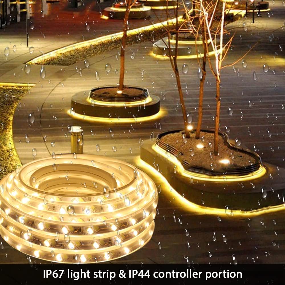 WYZworks Tira de luces LED planas, 50 pies, 2 en 1, blanco cálido y blanco frío, iluminación regulable flexible con control remoto, temporizador,