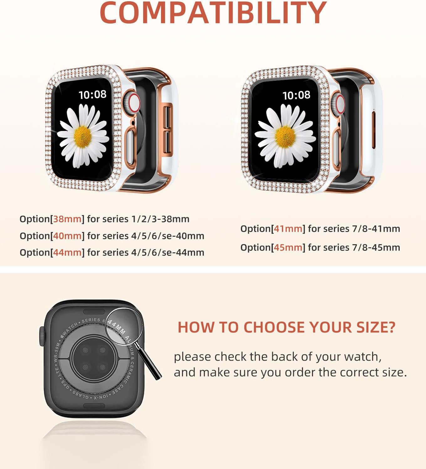 Charlam Funda brillante para Apple Watch de 1.575 pulgadas, 1.496 pulgadas, 1.614 pulgadas, 1.732 pulgadas, 1.772 pulgadas, iWatch SE Series 8, 7,