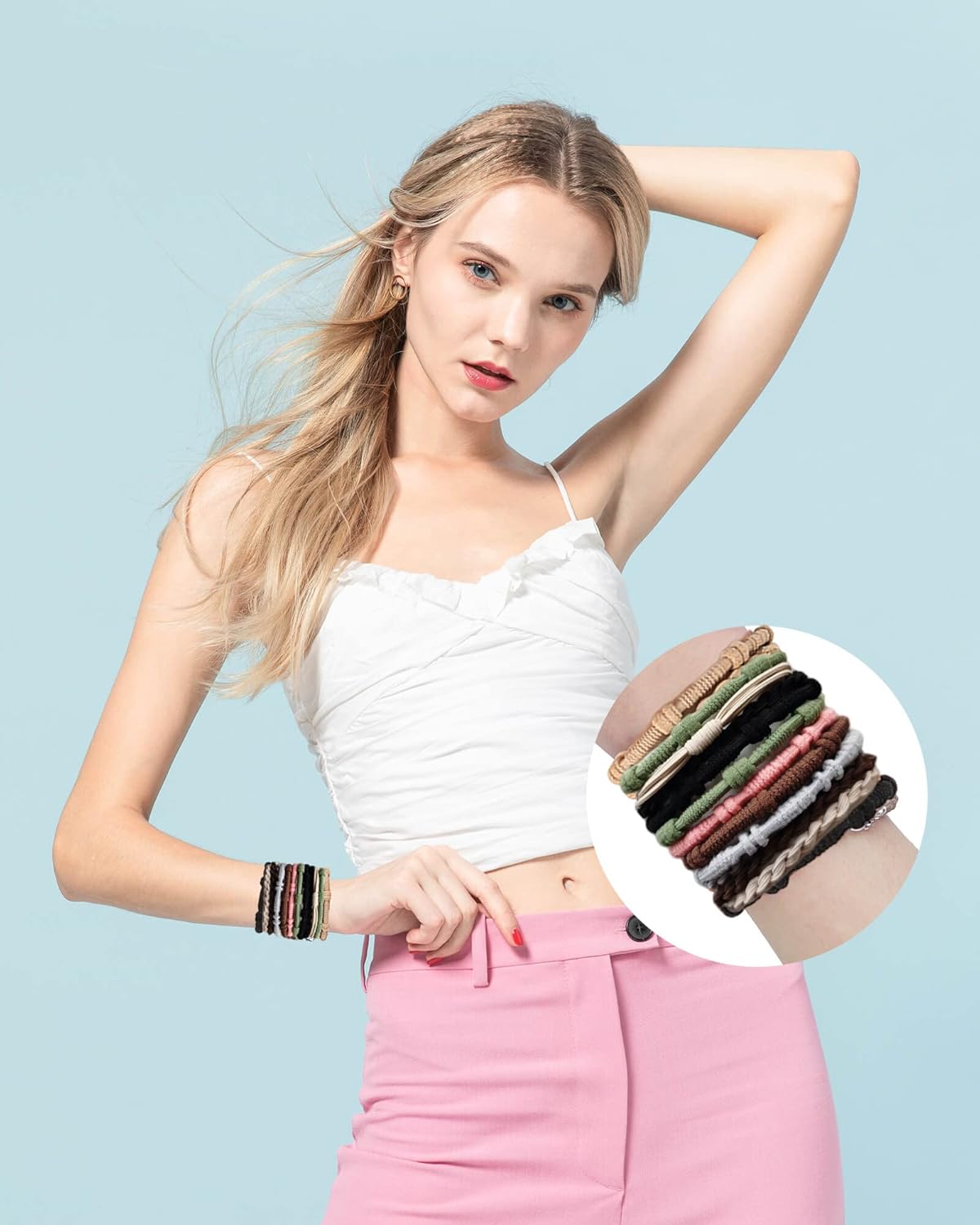 Pulseras bohemias para mujer, 24 piezas, 4 estilos, magníficas pulseras de doble uso y banda para el cabello, suaves y elegantes, accesorios para el
