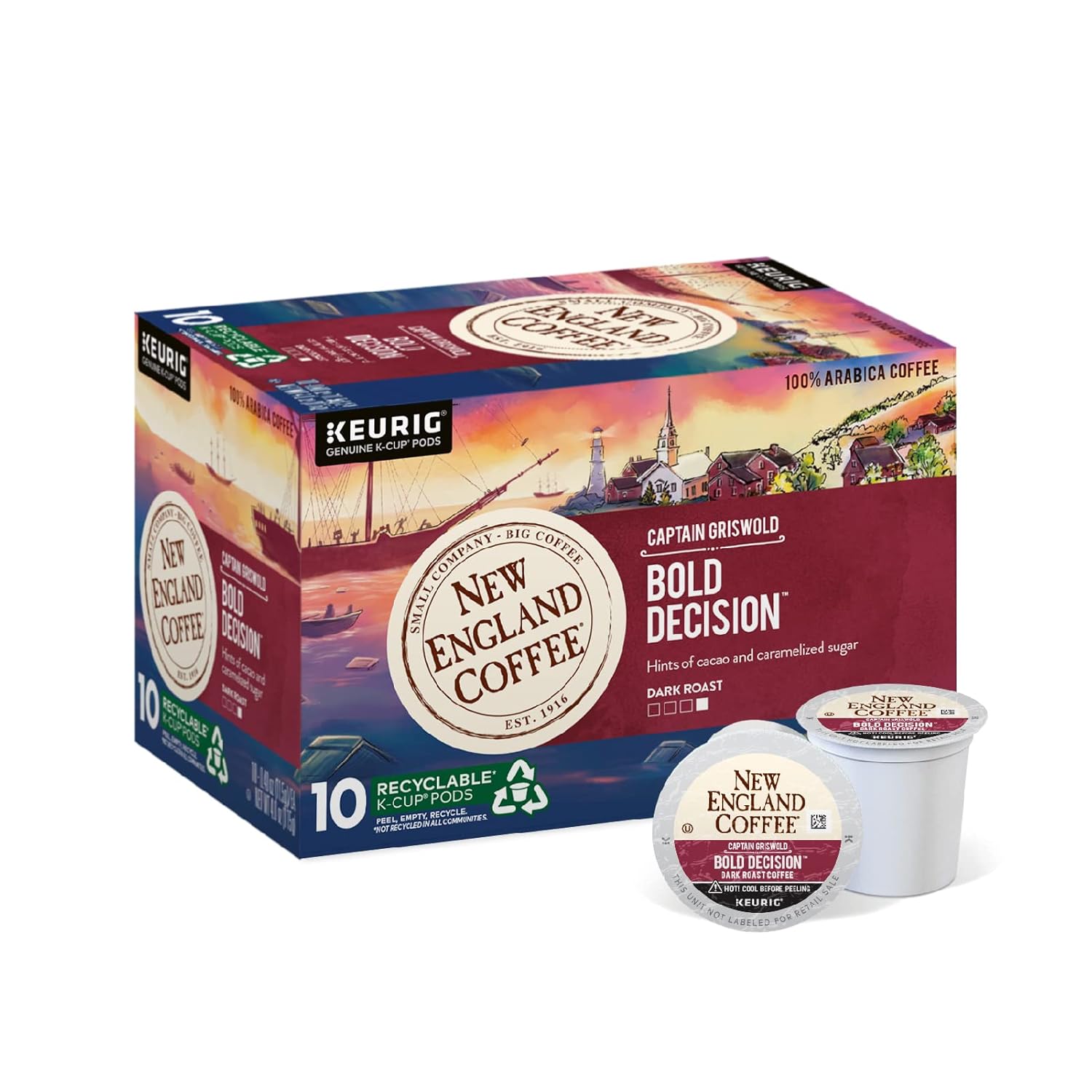 New England Coffee Bold Decision – Cápsulas individuales de tostado oscuro, caja de 10 unidades (paquete de 1)