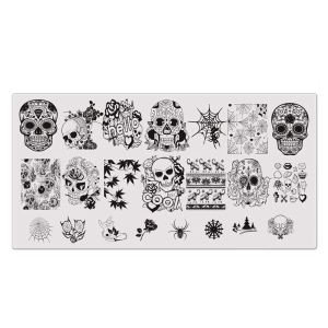 Mezerdoo 1 plantilla de estampado de arte de uñas de la serie de telarañas y calavera Mezerdoo 1 plantilla de estampado de arte de uñas de la serie de telarañas y calavera