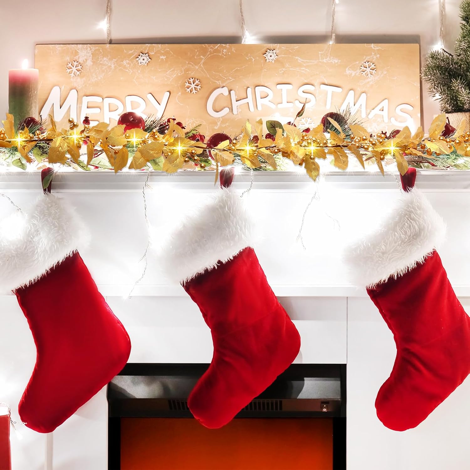 Syhood Guirnalda de bayas de Navidad de 6 pies, guirnalda de hojas de acebo iluminada para interiores, guirnalda artificial de otoño, decoración de