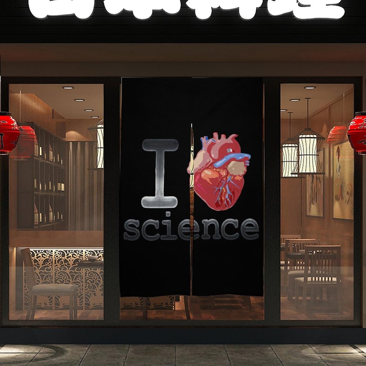 I Lvoe Science Heart Printed Door Curtain Japanese Noren Doorway Curtain Window Treatment Hanging Door Tapestry for Room Divider Kitchen Home Decor