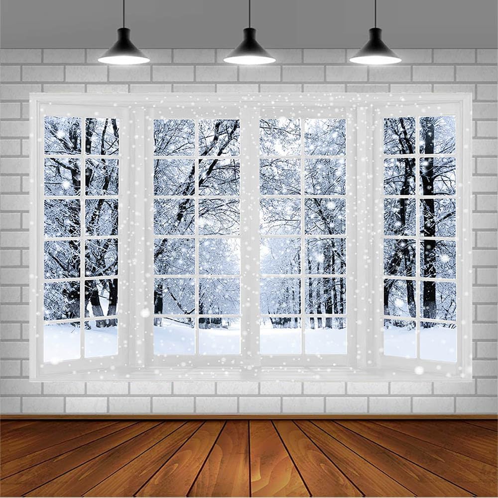 AIBIIN Fondo de ventana de escena de nieve de invierno de 7 x 5 pies para fotografía, feliz Navidad, feliz año nuevo, copo de nieve, país de las
