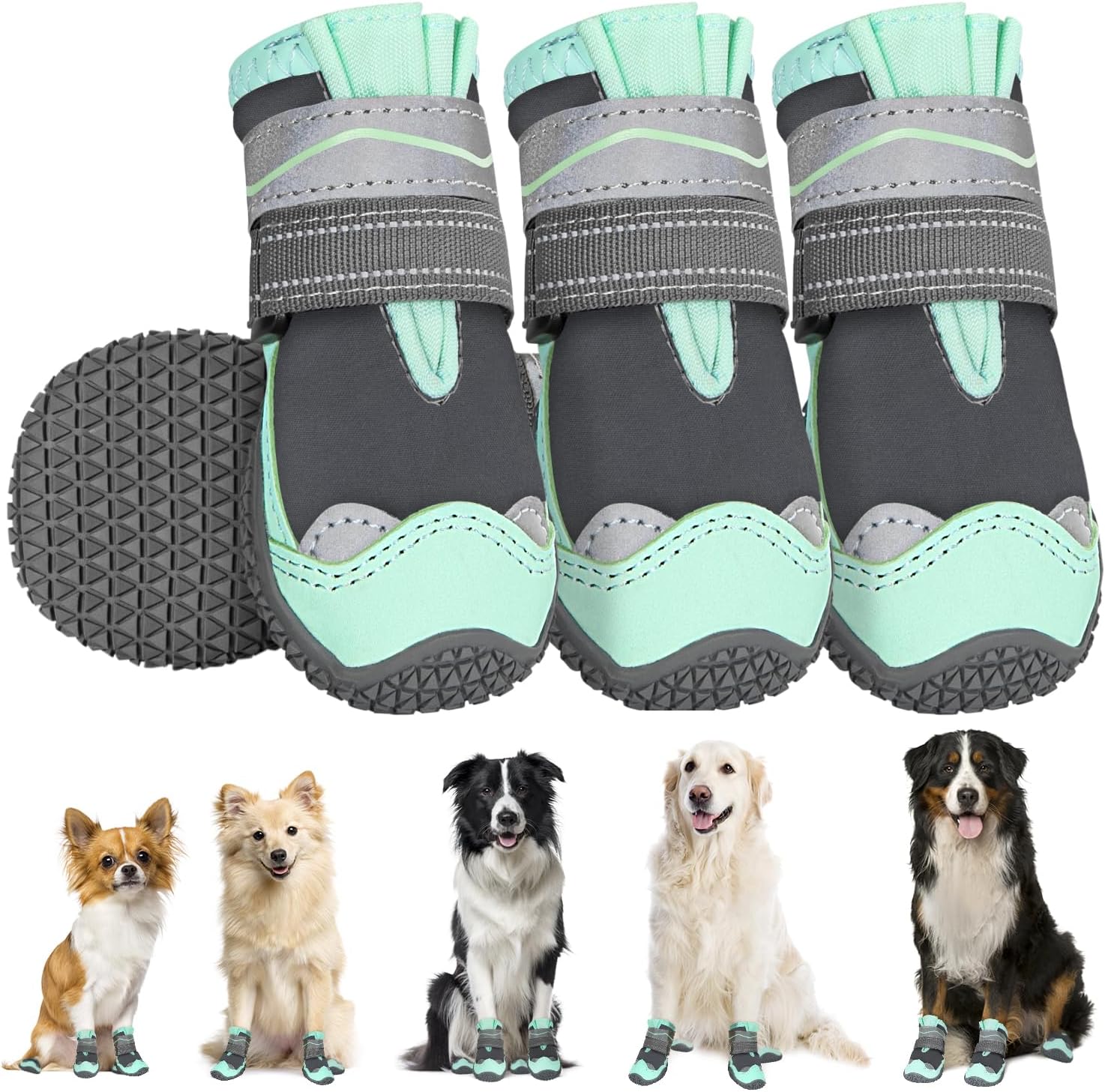 SlowTon Botas de nieve impermeables para perros, suela de goma antideslizante suave para suelo de madera dura, botines reflectantes ajustables para