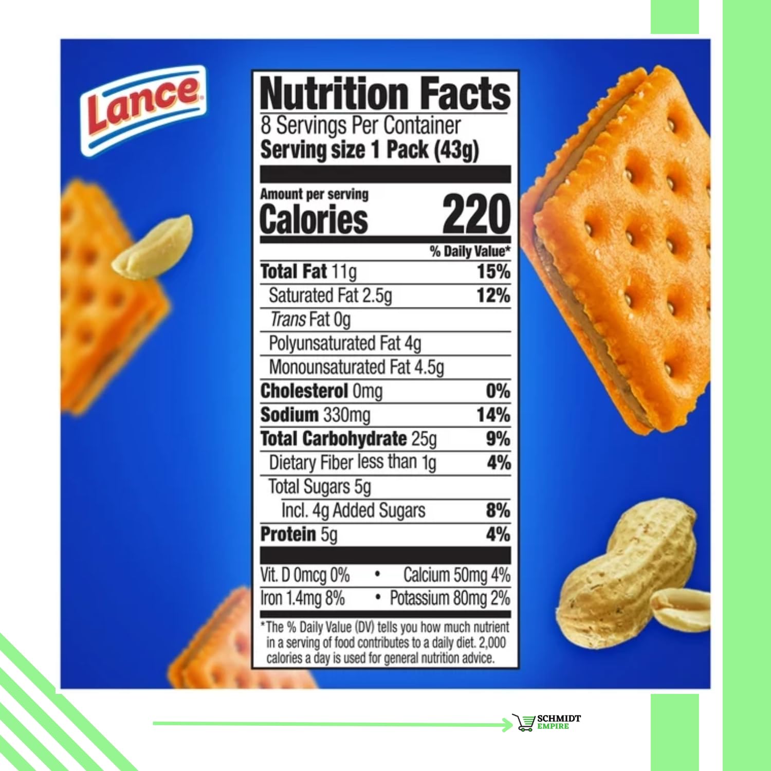 Lance Sandwich Crackers, ToastChee Peanut Butter, 8 paquetes individuales, 6 sándwiches cada uno + 1 protector de tarjeta SchmiidtEmpire + adhesivo