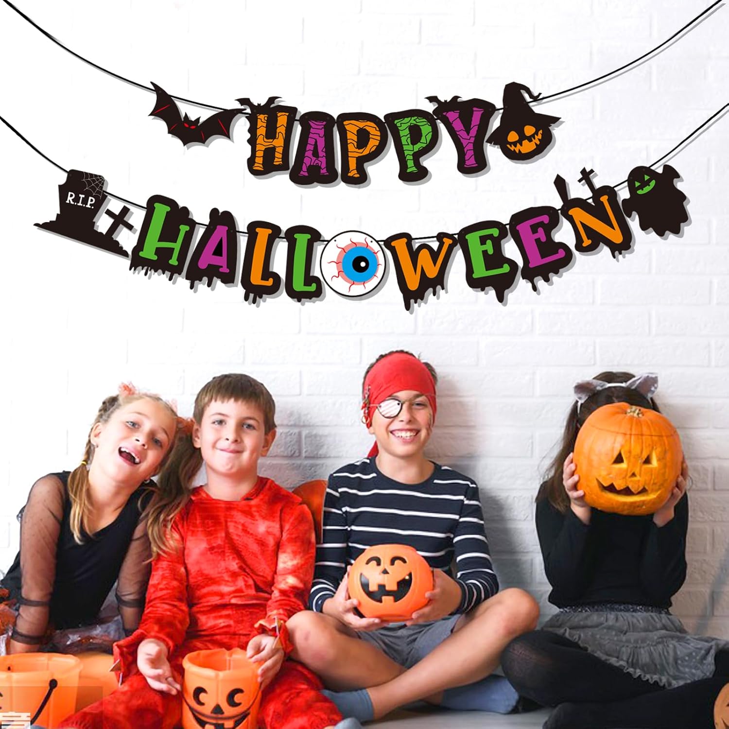 Cartel de Feliz Halloween para fiesta de cumpleaños, decoración de fiesta temática con murciélago y calabaza, casas embrujadas, puerta, hogar,