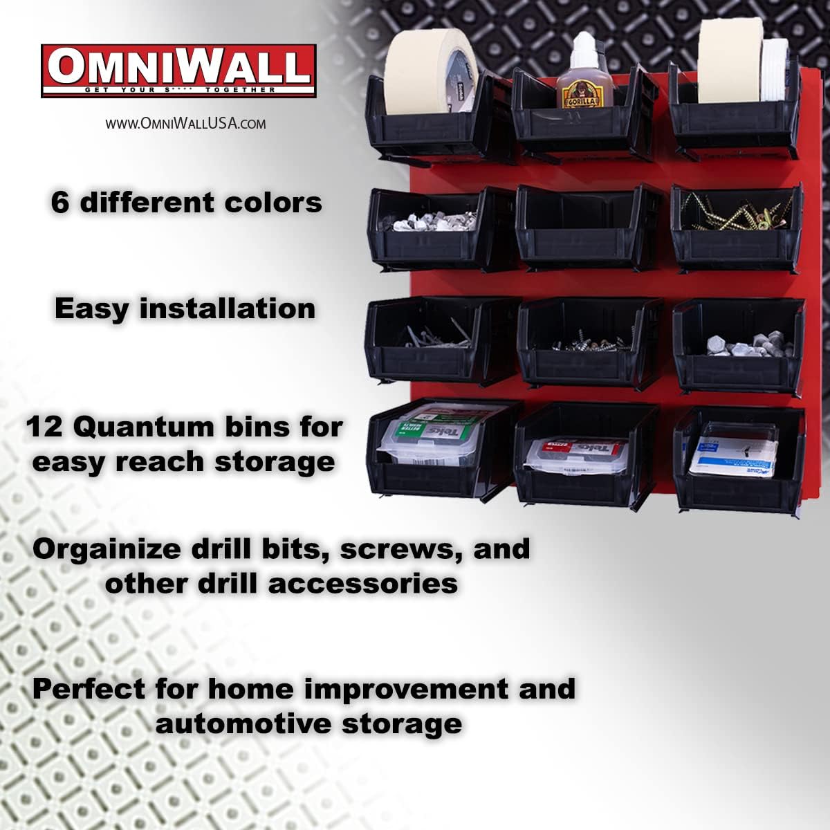 Bin Storage System- Wall Mounted 16″ x 16″ Metal Garage Tool Organization System (Silver)