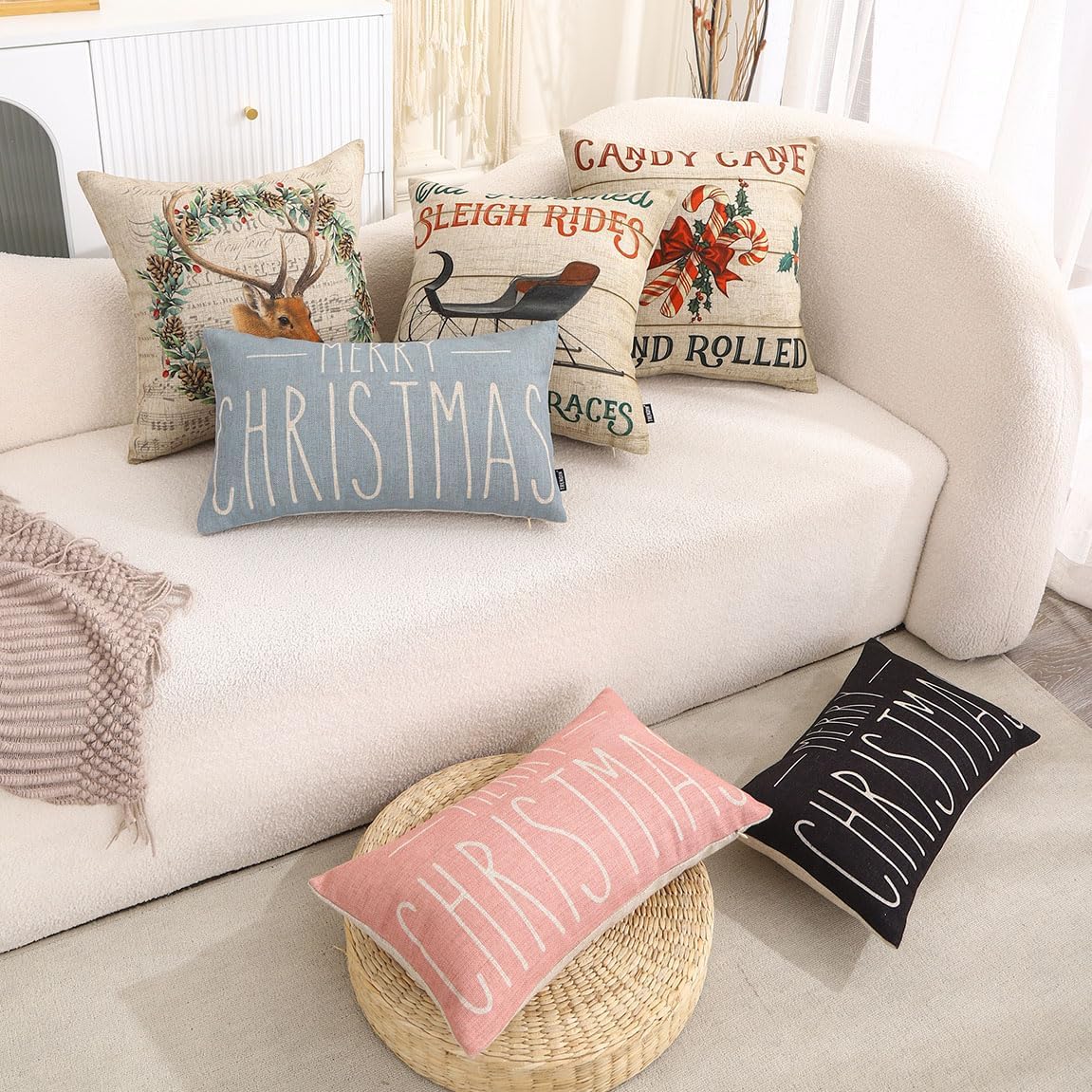TRENDIN Funda de almohada navideña para sofá, 12 x 20 pulgadas, decoración navideña de granja, funda de almohada lumbar para el hogar, sofá, color