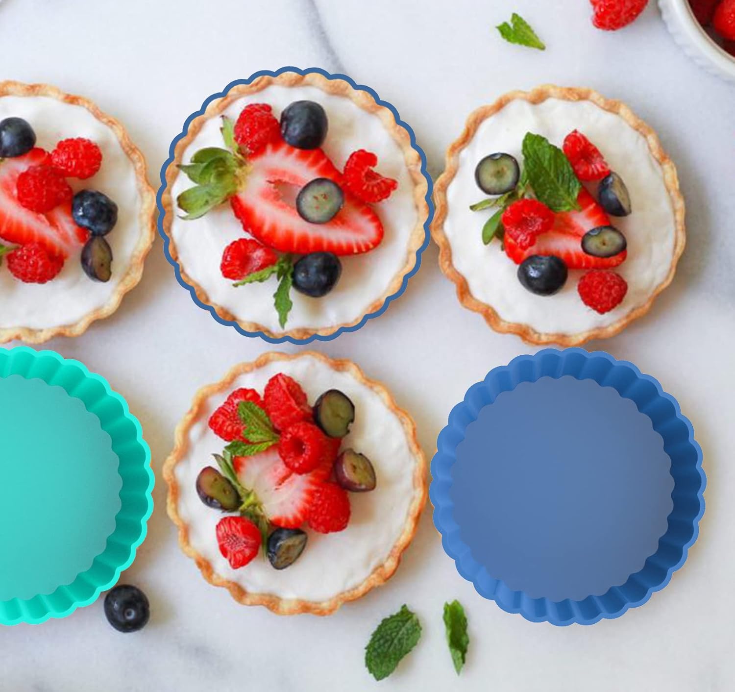Webake Sartén de silicona para quiche, 8 sartenes acanaladas para tartas redondas de 5 pulgadas