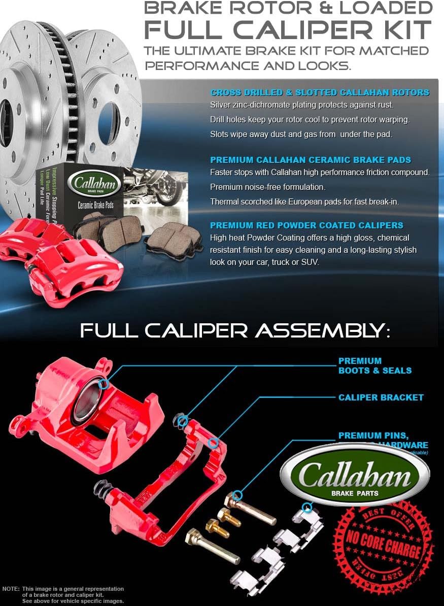 Callahan Pinzas traseras y rotores de disco de freno de repuesto y pastillas de freno de cerámica + kit de freno de hardware para Ford Expedition