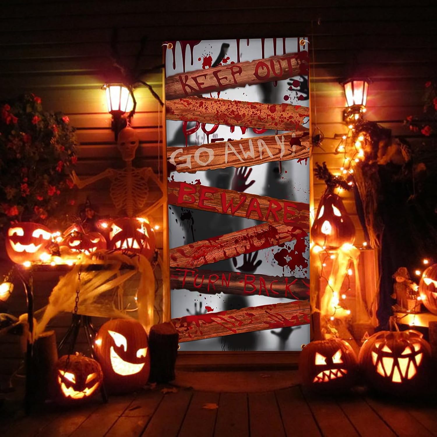Large Halloween Zombie Door Cover, 35X73 Inch Bloody Handprint Halloween Front Door Cover Decoration Shadowy Figure Halloween Poster Scary Haunted