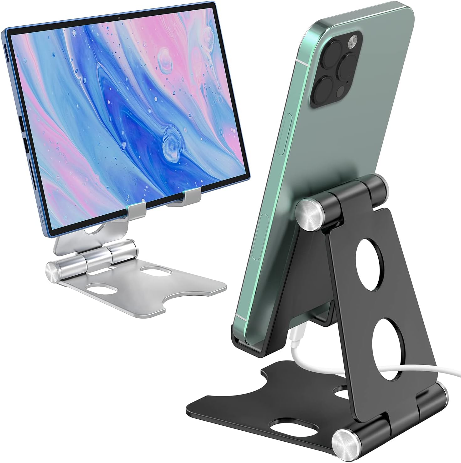 Paquete de 2 soportes para teléfono, soporte plegable de aluminio completo para teléfono móvil, soporte de teléfono de escritorio para teléfonos