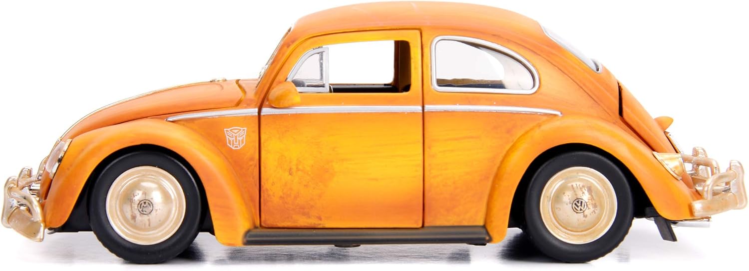 Jada Toys 253115000 Transformers Bumblebee VW Beetle Coche de juguete de fundido, puertas abiertas, bota y capó, figura de Charlie, escala 124,