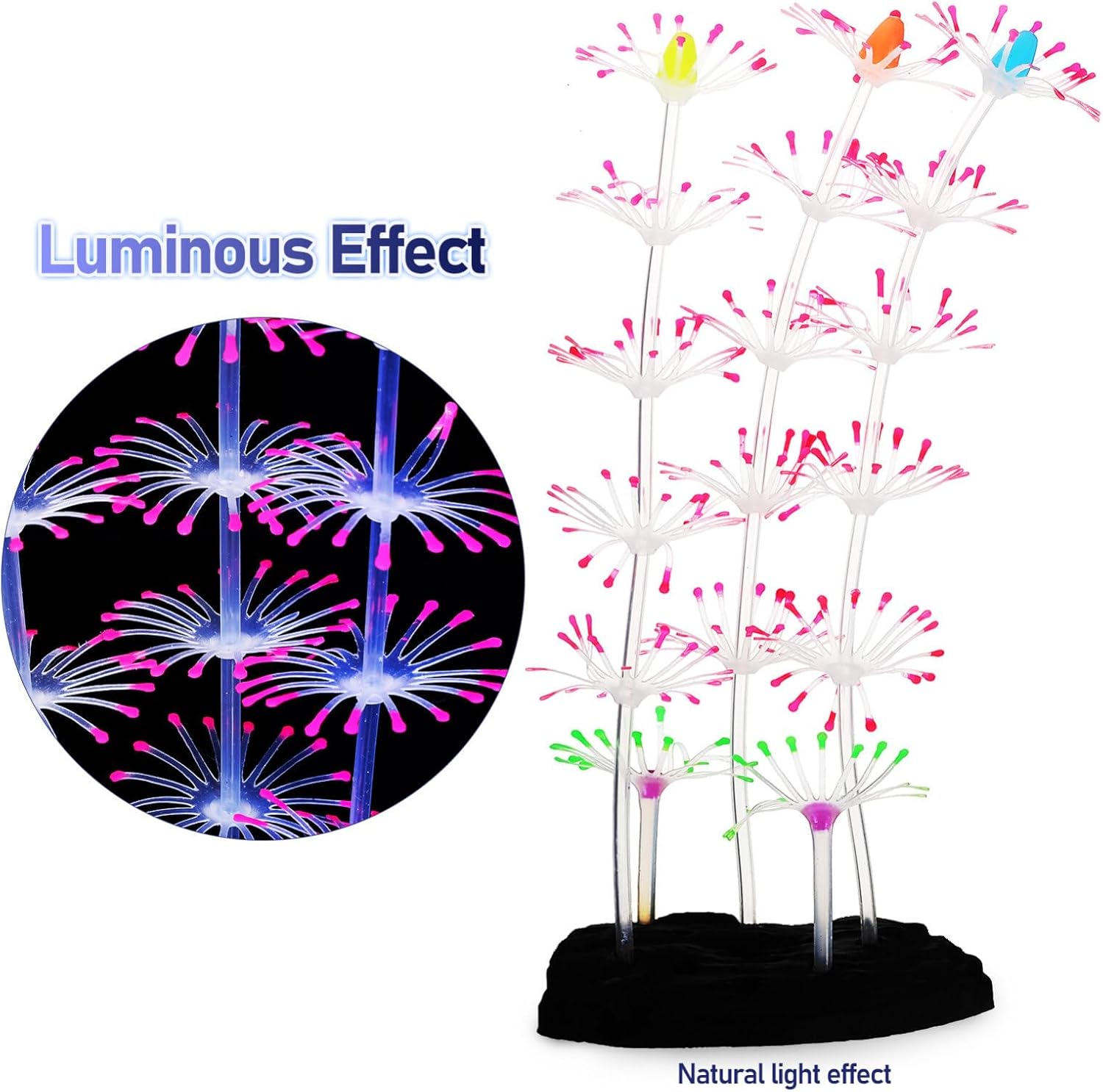 POPETPOP Decoraciones brillantes para pecera, 2 plantas de acuario de simulación de silicona de coral, plantas de acuario, adorno de acuario, planta