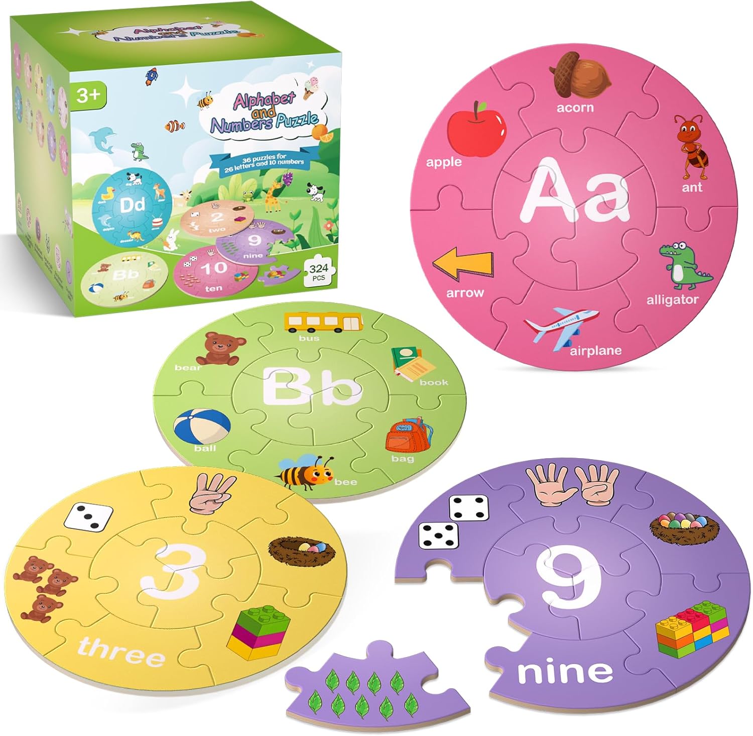 Rompecabezas de madera con números del alfabeto para niños de 3 a 5 años, juegos de letras para niños de 3 años en adelante, actividades