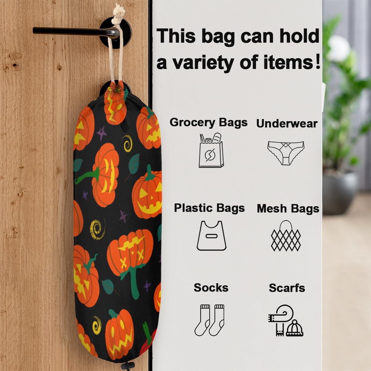 Soporte para bolsas de plástico de calabazas de Halloween, soporte para bolsa de comestibles, dispensador de bolsas de plástico lavable, organizador