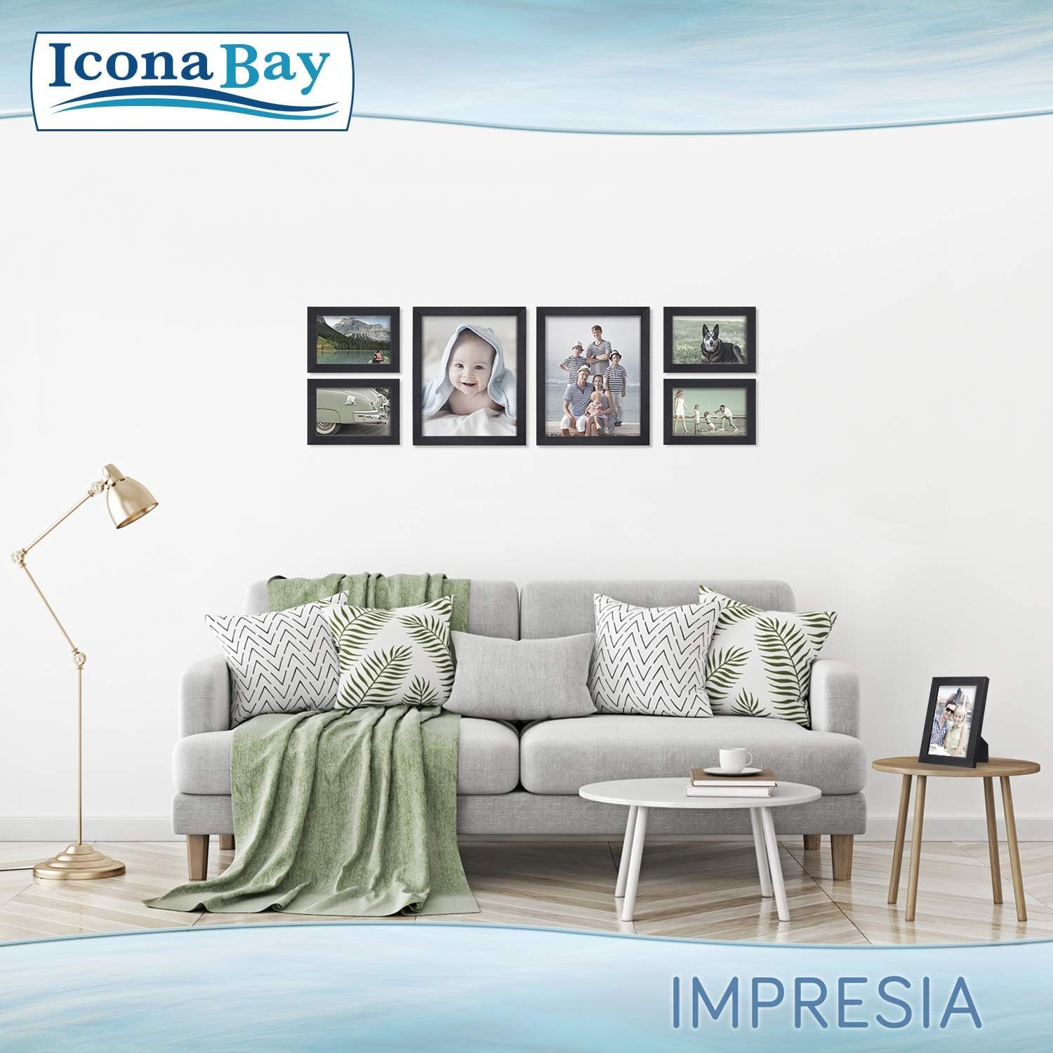 Icona Bay Impresia Collection – Marco de fotos negro de 8 x 10 pulgadas, diseño moderno y simple, soporte de mesa y ganchos para colgar en la pared