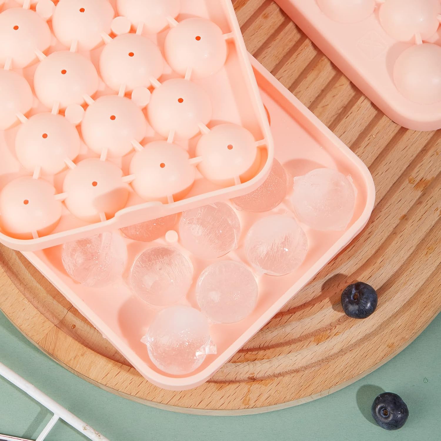 Bandeja redonda para cubitos de hielo, paquete de 2 unidades, silicona libre de BPA, flexible, de fácil liberación, 1.1 pulgadas x 50 moldes para