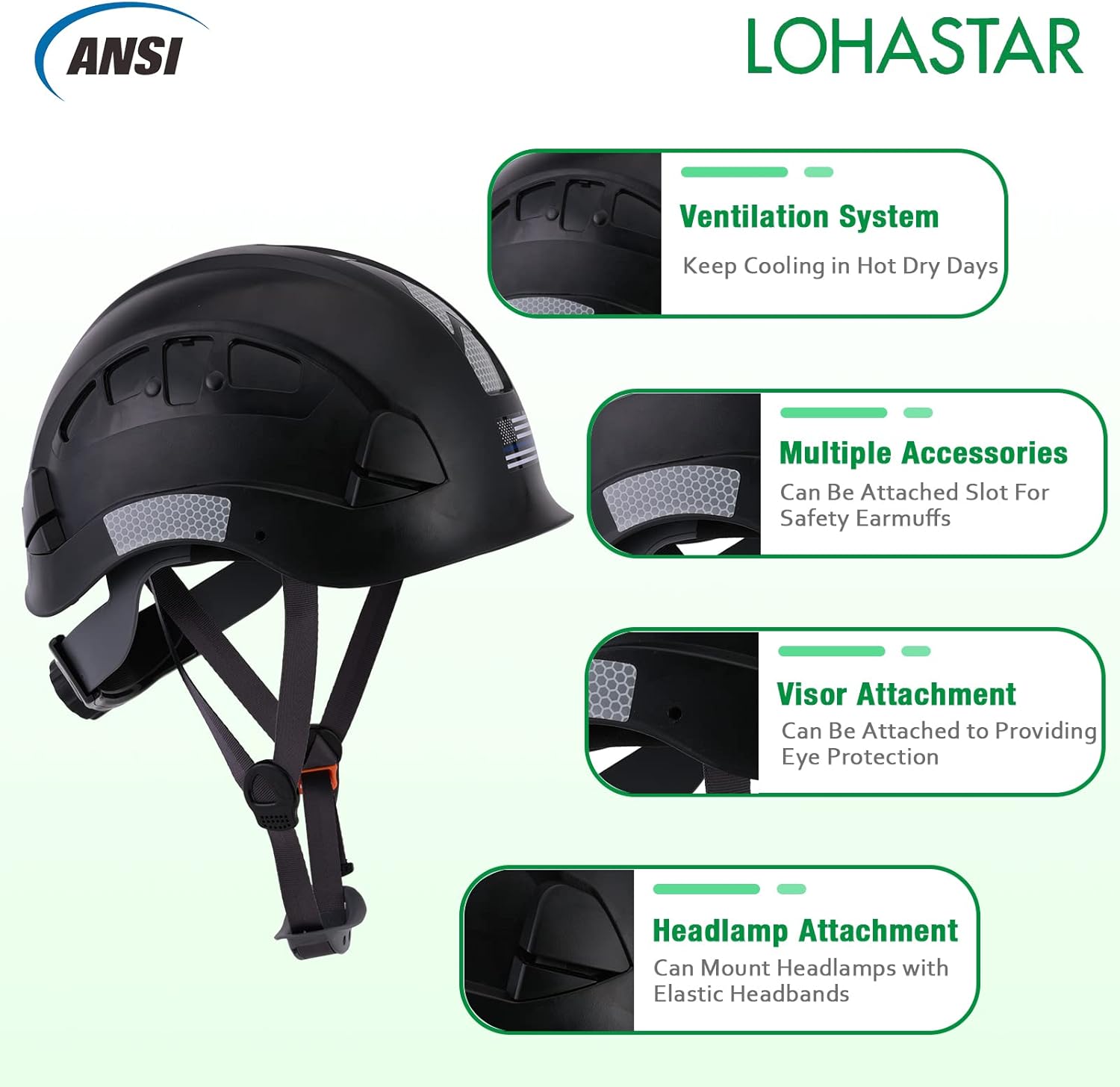 Casco de seguridad con visera y protección auditiva, casco de trabajo aprobado por LOHASTAR ANSI Z89.1 para motosierra forestal, casco de tala