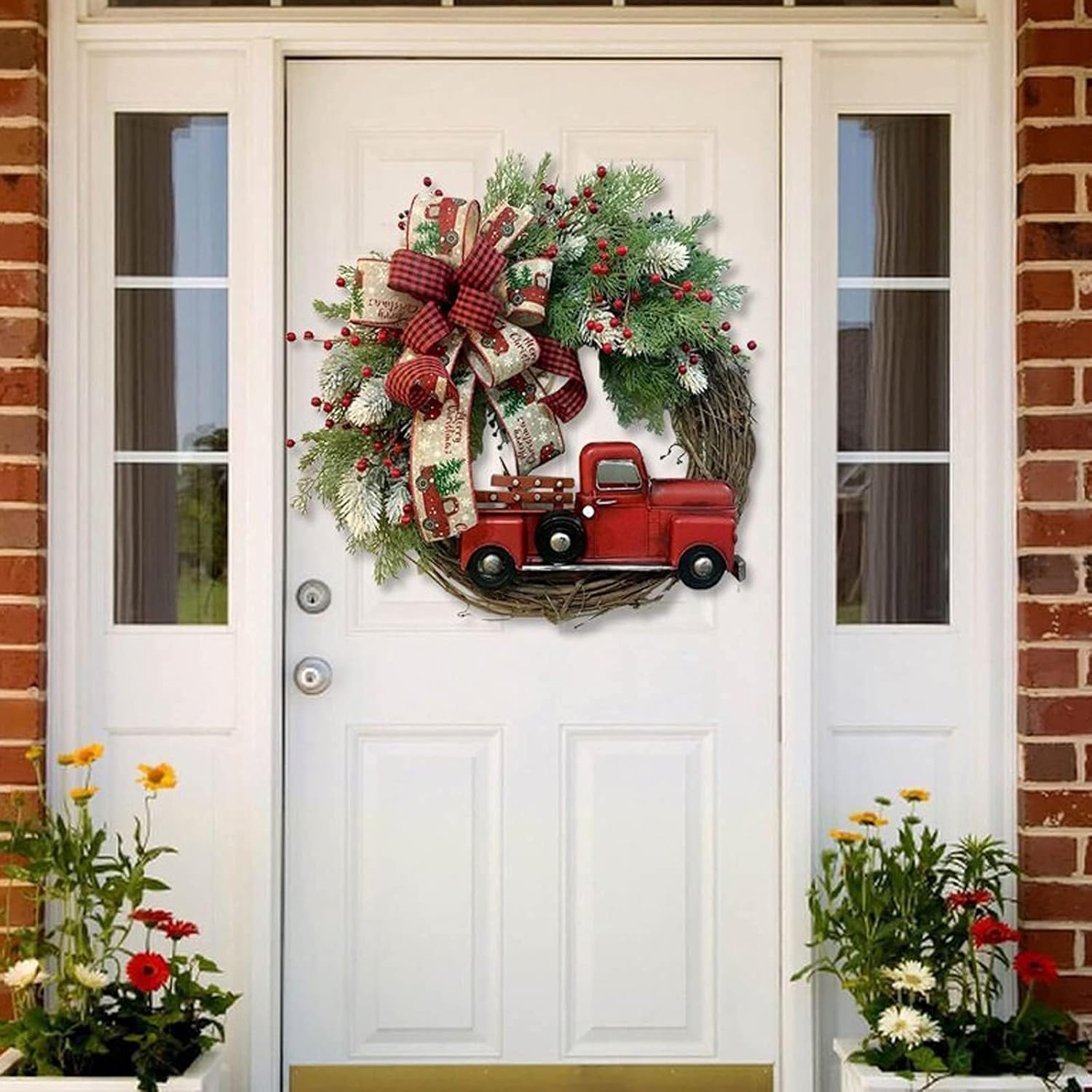 Corona de Navidad para puerta delantera, corona artificial de 17.7 pulgadas, corona de otoño para puerta delantera, coronas de granja de bienvenida