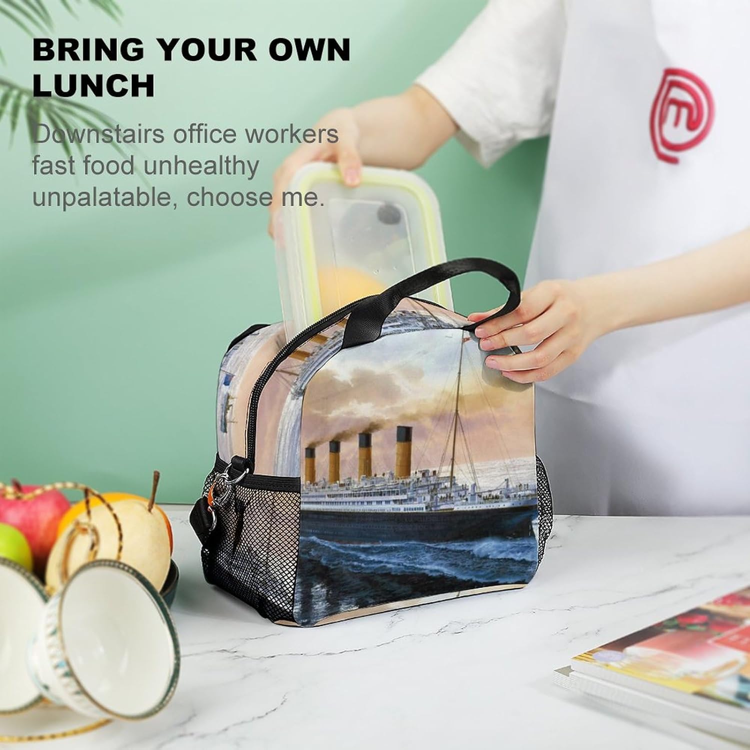 Retro Titanic Famous Old Historic – Bolsa de almuerzo reutilizable con correa para el hombro para hombres y mujeres