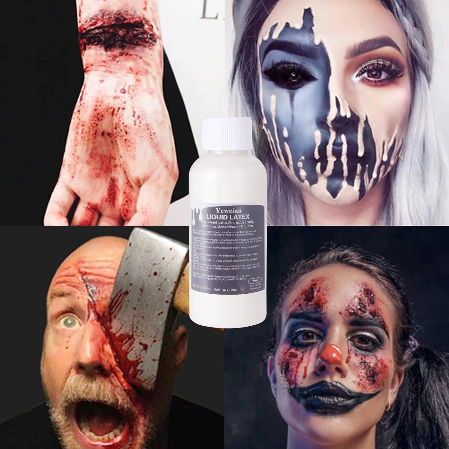 Yeweian SFX – Maquillaje líquido de látex SFX, 2.1 onzas, monstruo de Halloween, payaso zombi, látex para quemaduras escaldadas, cicatrices, cortes,