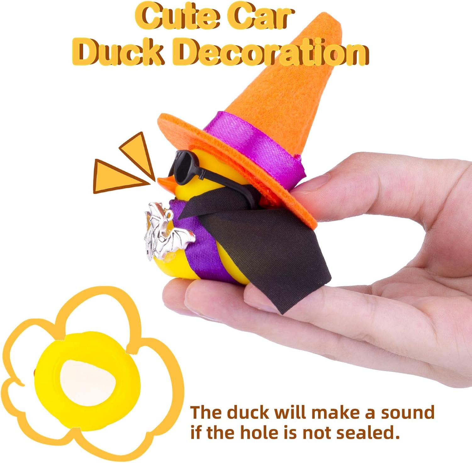 Adornos de pato de goma para automóvil, decoraciones de tablero de automóvil con mini sombrero de bruja, capa, collar, accesorios de Halloween para