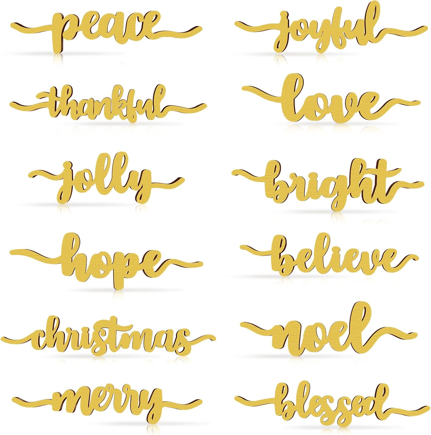 12 piezas de Navidad Thankful Blessed Merry Joyful Peace Family con recortes de madera rústicos agradecidos, letrero de letras para decoración de