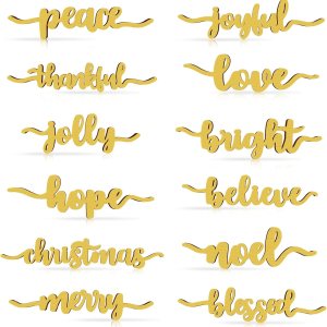 12 piezas de Navidad Thankful Blessed Merry Joyful Peace Family con recortes de madera rústicos agradecidos, letrero de letras para decoración de 12 piezas de Navidad Thankful Blessed Merry Joyful Peace Family con recortes de madera rústicos agradecidos, letrero de letras para decoración de