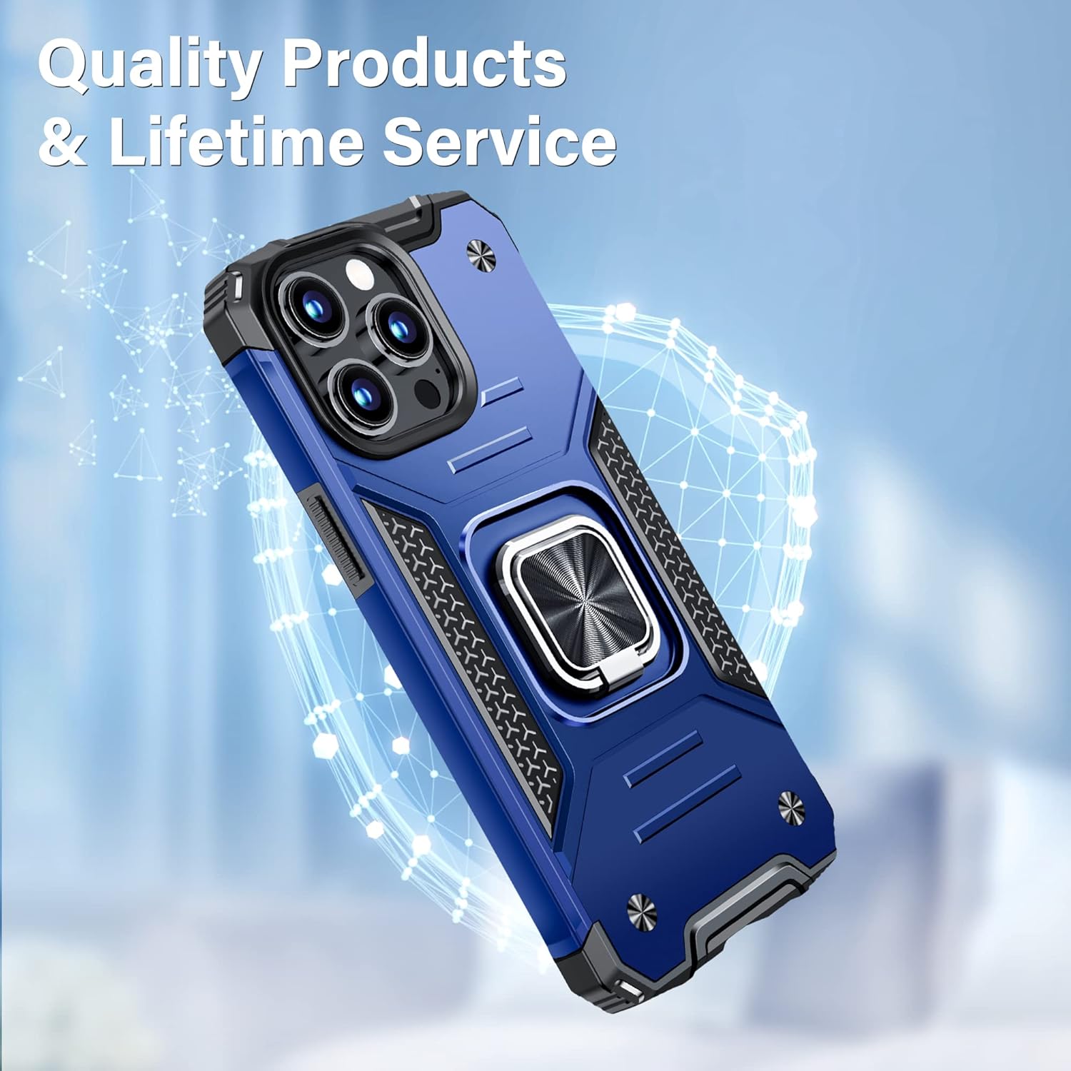 Vakoo Funda para iPhone 14 Pro Max de 6.7 pulgadas, resistente y duradera, bordes elevados que protegen la pantalla y la cámara, color azul